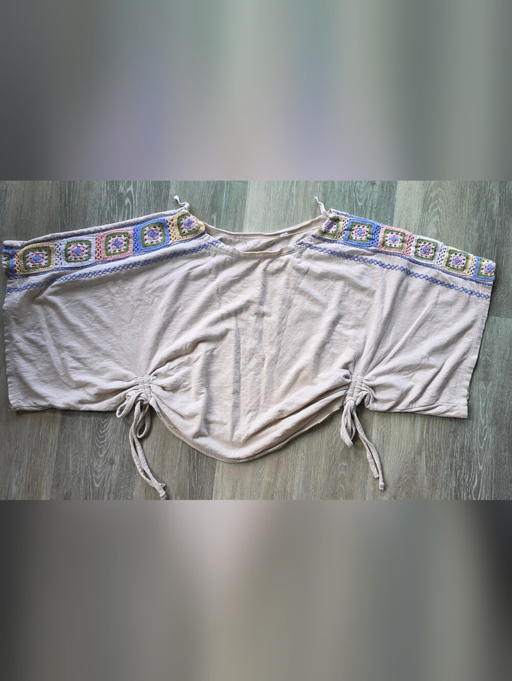 Threads 4 Thought Cream Crop Top with Pastel Crochet Trim